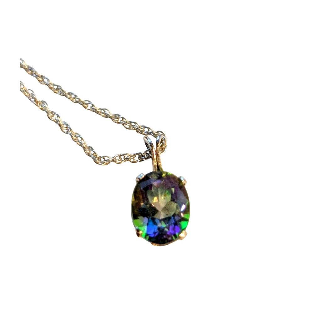 925 Sterling Silver Tested Mystic Topaz Solitaire Pendant 18" Necklace